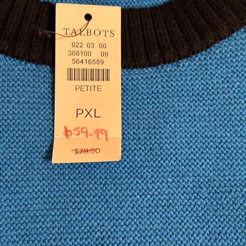 Talbots Petite XL Blue Black Sleeveless Knit Sweater Vest NWT - Picture 3 of 9